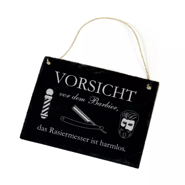 Schild Schiefertafel Spruch - Vorsicht vor dem Barbier Dekoschild Gravur 22x16cm
