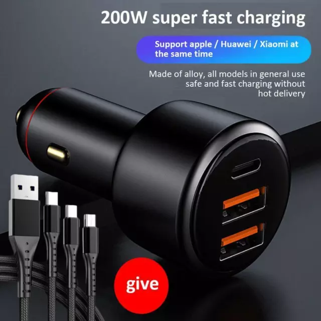 200W Dual USB + Type-C Car Charger PD3.0 Super Fast Charging Display`~ with H2L9