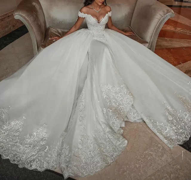 Luxury Mermaid Wedding Dresses With Detachable Train V Neck Applique Bridal Gown