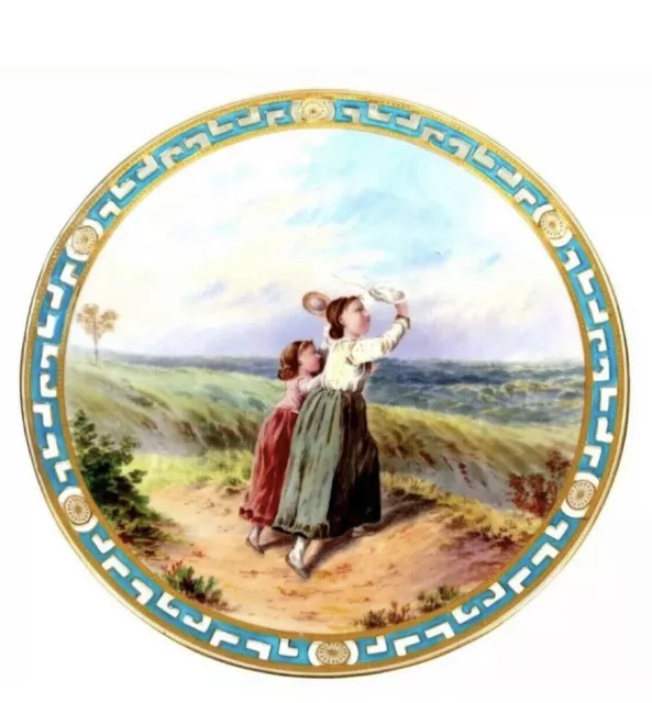 Minton Boullemier Plate Pierced Hand Painted Girls in Field Circa 1873