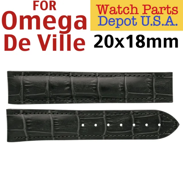 Alligator Grain Replacement Black Leather Band for Omega De Ville (20mm x 18mm)