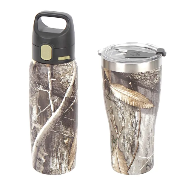 Pack Stainless Steel Vacuum Tumbler and Travel Bottle Combo in Realtree Edge