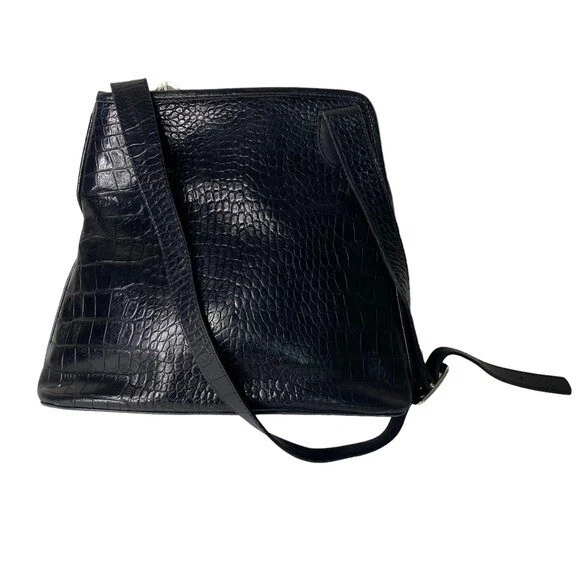 Longchamp VTG Croc Embossed Roseau Side Zip Toggle Shoulder Bag 5