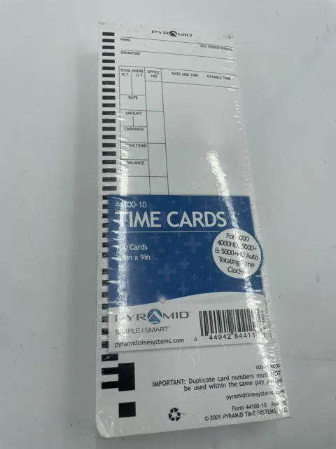 Pyramid Time Cards for 4000/4000HD/5000+/5000+HD Time Clocks, 100/Pack (44100-10