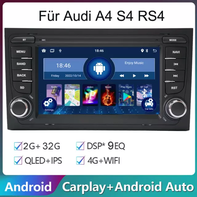 Für Audi A4 S4 RS4 8E B7 7" 2 Din Autoradio WIFI 4G RDS DAB+ GPS Navi Bluetooth