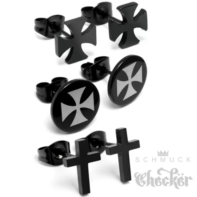 Eisernes Kreuz Ohrstecker 316L Edelstahl schwarze Herren Ohrringe Bikerschmuck