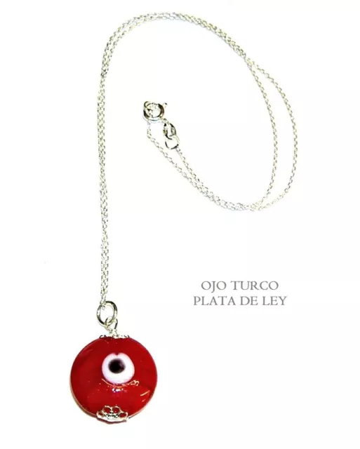 COLGANTE OJO TURCO ROJO 20 MM + CADENA PLATA 925.*PROTECTOR. + Estuche regalo