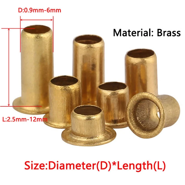 Rivetto occhiello tubolare cavo ottone M0,9 M1,3 M1,5 M1,7 M3 M4 M5 M6