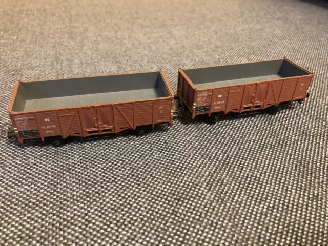 2x DDR Piko Hochbordwagen OVP H0 Modelleisenbahn 1:87 Anhänger Waggon