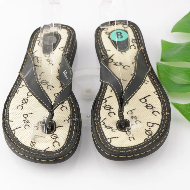 Born Women's Sandal Size 8 Black Faux Leather Thong Flip Flop Vegan Slide