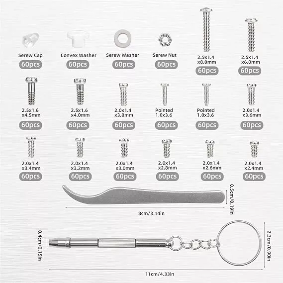 Kit Riparazione Occhiali Con Viti 1000 Pz Micro Dadi E Pinzette E Cacciavite per 2