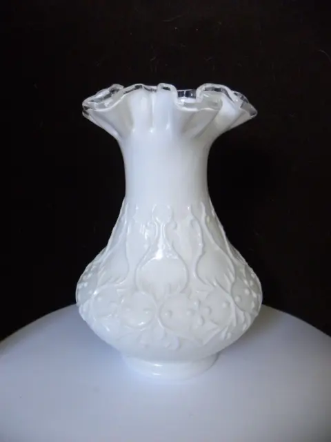 Vintage Fenton Vase Silver Crest Spanish Lace White Milk Glass