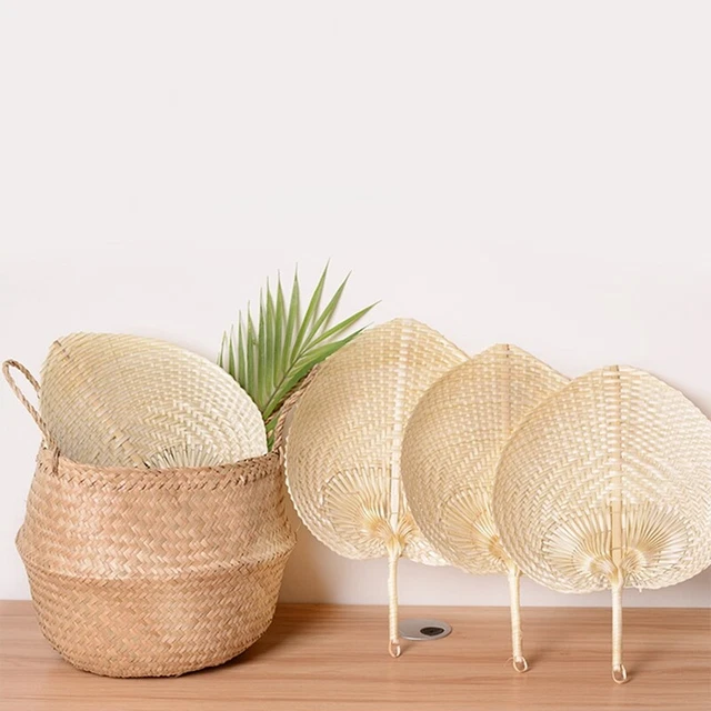 Ventilatore di paglia naturale fatto a mano tessuto a mano foglia di palma tessuto a mano raffreddamento estivo M I6U7
