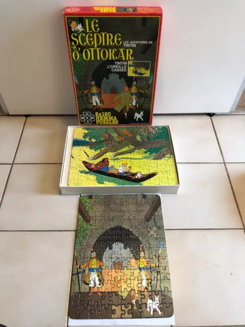 Ancienne Boite de 2 Puzzles jeu TINTIN Hergé HEMMA 1983 complet TBE