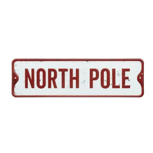 North Pole Metal Christmas Sign- Vintage Style Xmas Metial Sign- Santa Sign
