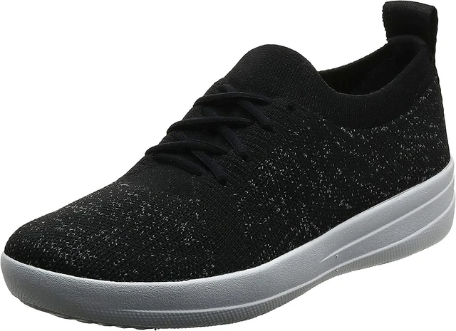 FitFlop F-Sporty Womens Sneaker Black 2 Slip On Uberknit Stretchy Mesh Low Top