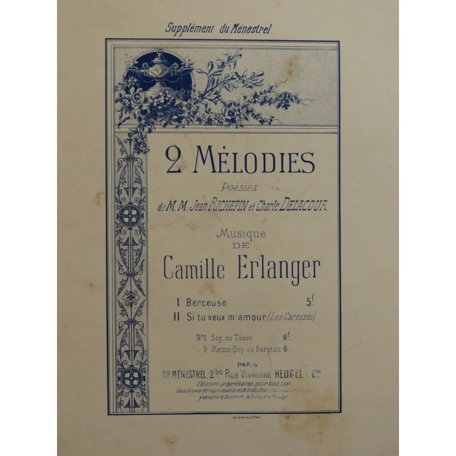 ERLANGER Camille Berceuse Chant Piano 1901