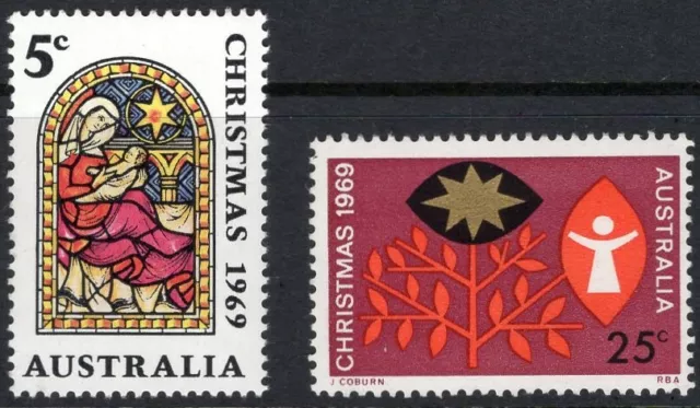 1969 Australia Christmas Issue Set Of 2 Mint Never Hinged, Clean & Fresh