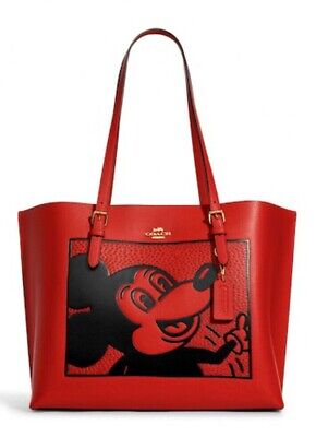 COACH C7233 Disney Mickey Mouse X Keith Haring Mollie Tote Red Leather Bag