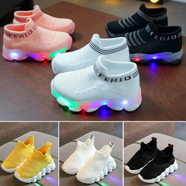 Boys Girls Kids Shoes Toddler Light Up Luminous Trainers LED Flash Sneakers Size