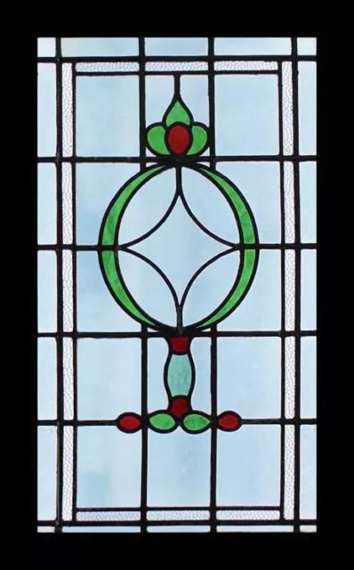 Glorious Art Deco Emerald & Red English Stained Glass Window With Occluded Glass