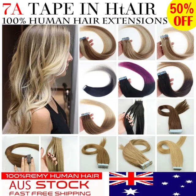 14“-22” Tape In Real Remy Human Hair Extensions Seamless Skin Weft Full Thick