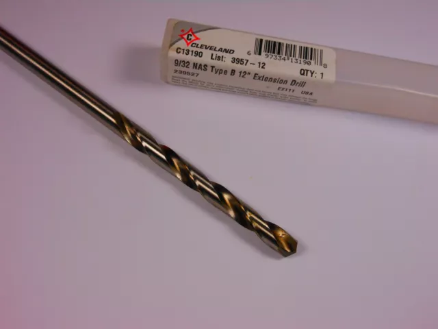 CLEVELAND Aircraft Extension Drill 9/32" HSS 135° 12" OAL C13190