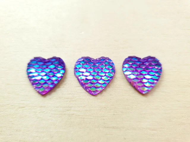 3 x Meerjungfrau Herz Cabochons zur Schmuckherstellung ♥ Drachen Schuppen Ø 16mm