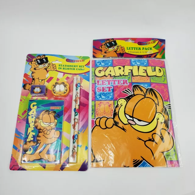 Vtg Garfield Stationary Set & Letter Pack Pencils Lot 90s New School Supplies