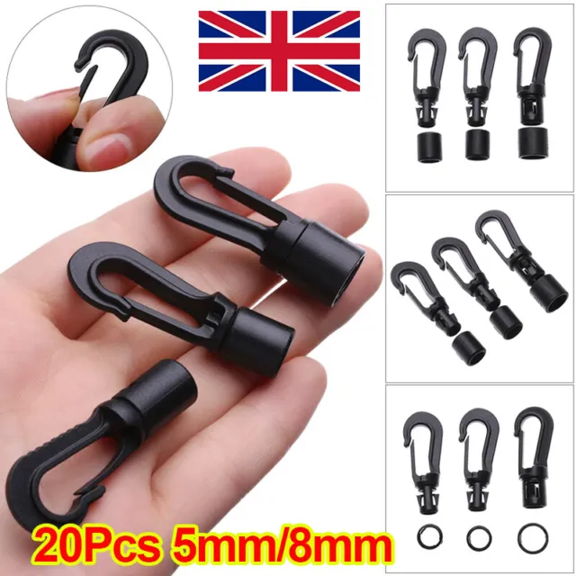 20PCS Plastic Kayak Bungee Shock Cord Open End Hooks for 5/8mm Rope Terminal End