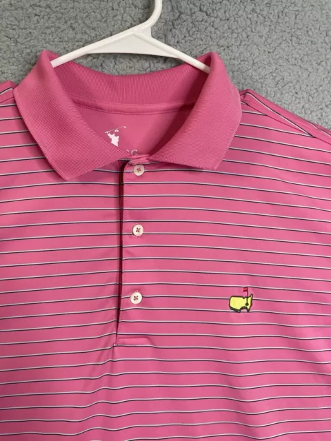 Masters Golf Polo Shirt F&G Tech Mens Size Large Pink Striped Short Sleeve