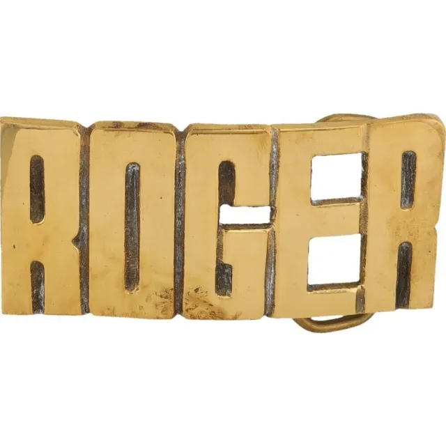 New Brass Roger Rodger Name Tag Hippie Hippy 1970s NOS Vintage Belt Buckle