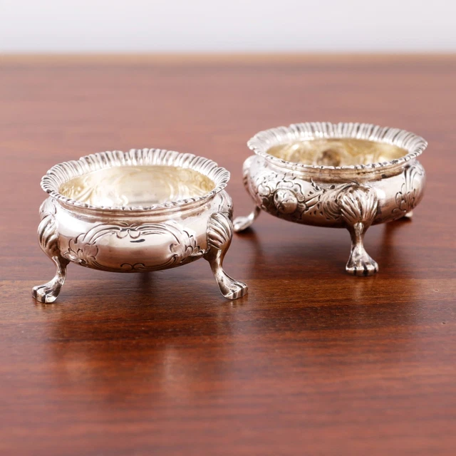 2 Charles Stuart Harris English Sterling Silver Footed Salt Cellars London 1884