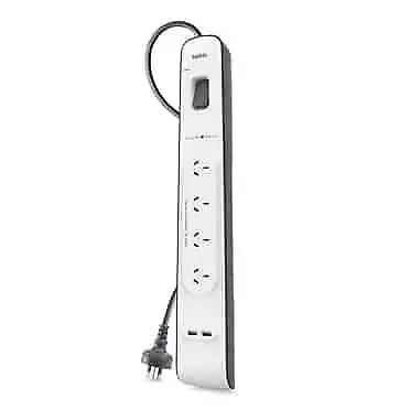 Belkin 4-outlet Surge Protector with 2.4 Amp USB Charging Port - White/Grey (BSV