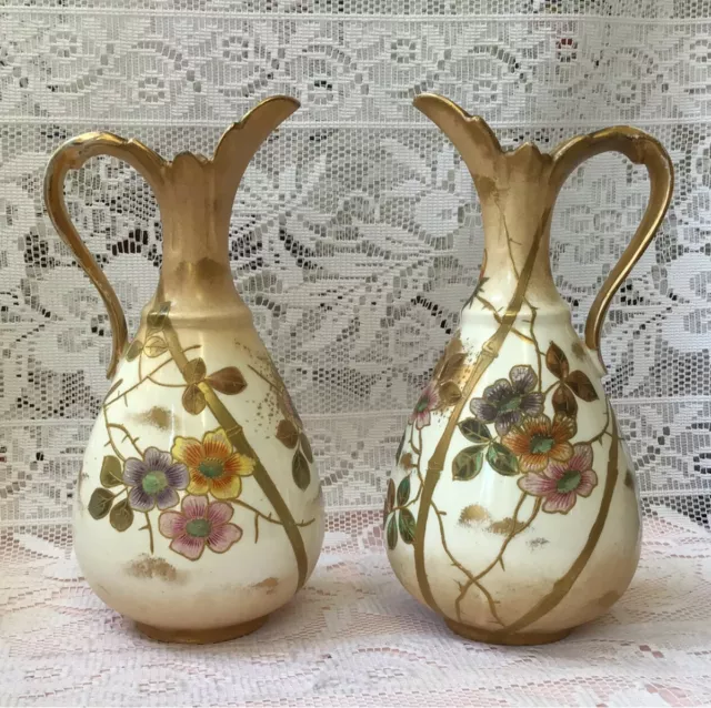 Royal Bonn Antique Pair of Ewer Vases,  By Franz Anton Mehlem Dresden Germany