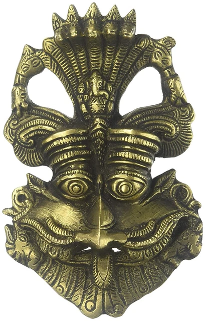 Hindu Religious Brass Wall Hanging Mask With Lord Ganesha Figurine Statue