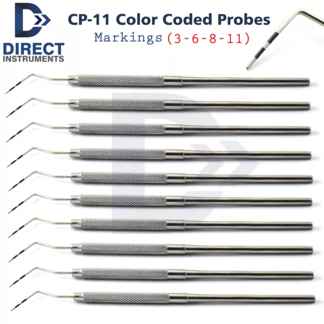 10 pièces sondes de marquage dentaires à code couleur CP-11 3-6-8-11 profondeur de poche parodontale