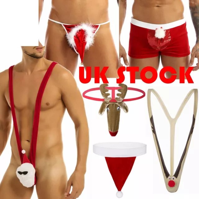 Sexy Mens Christmas Santa Hat G-String Briefs Gift Bikini Thong Fancy Costume UK