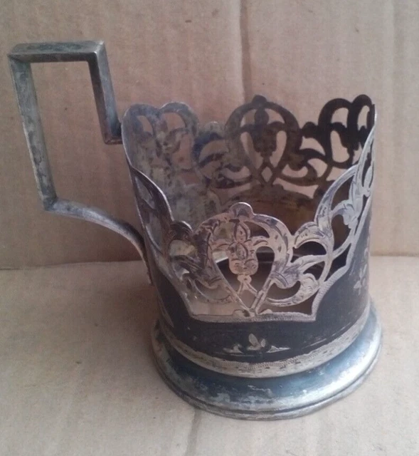 Russian  Soviet tea glass cup holder silver 875 niello