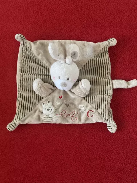 🇫🇷 Doudou lapin Marron Beige Rayé Attache Tétine ABC NICOTOY