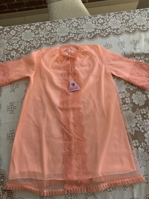 Vintage St Charles Coral Pink Baby Doll Lace Layered Nightie New Old Stock sz 12
