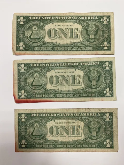 1957B $1 One Dollar Well Circulated Silver Certificate Note - 3 Notes 2