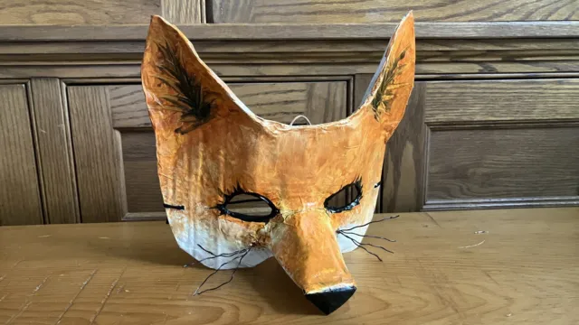 Handmade Mask Paper Mache Red Fox 🦊 Costume Cosplay NEW wall art face mask