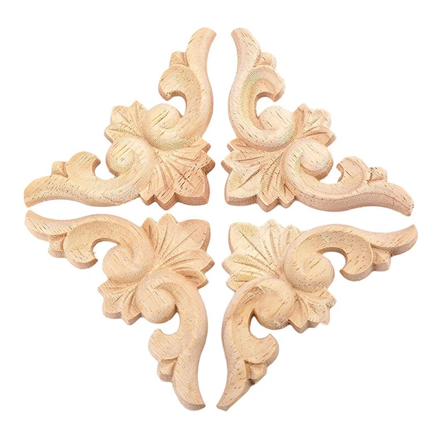 2X6cm European  Wood  Corner Onlay Applique Furniture Unpainted Door Decor G3R5)