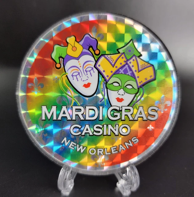 Premium Holographic Foil 60mm Poker Dealer Button Mardi Gras Rainbow Acrylic