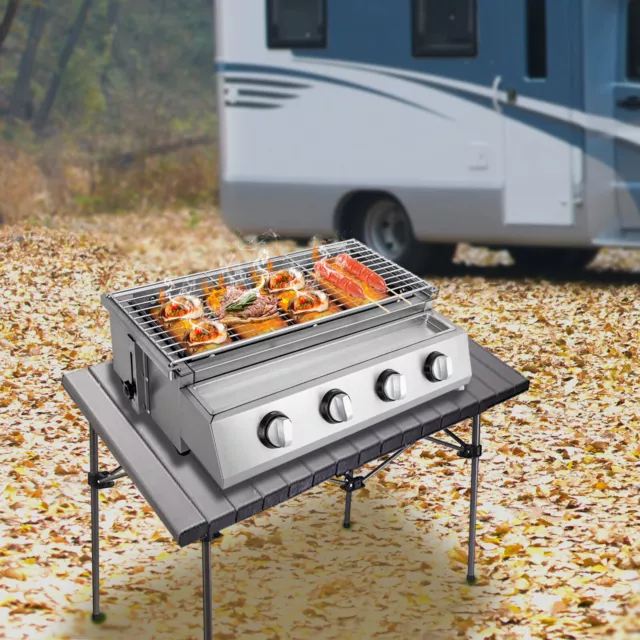 Edelstahl Brenner, 4-flammig LPG Gasgrill Gasbräter Gas Grill Gastro Tischgrill
