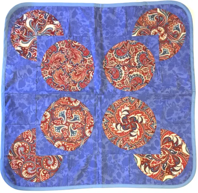 Blue Red Paisley Table Cloth Topper 24.5x25" Handmade Geometric Pattern
