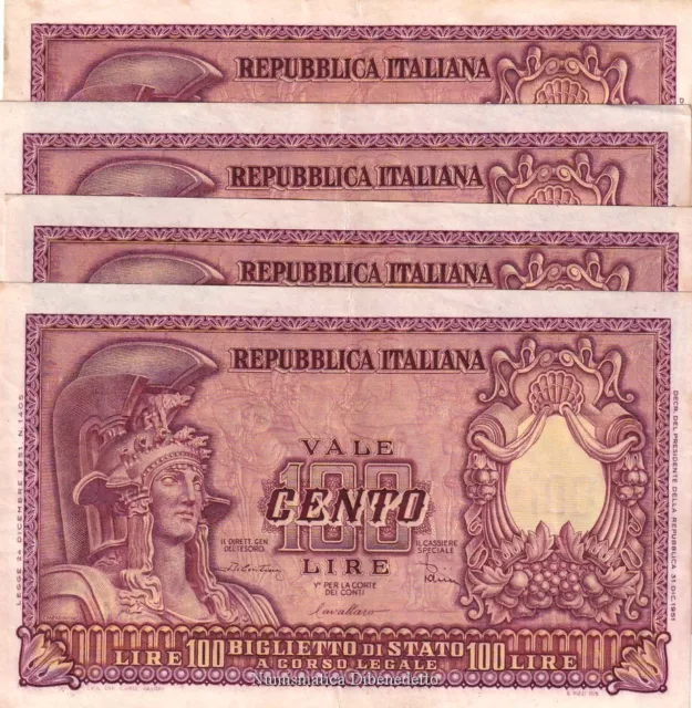 Repubblica Italiana - 100 Lire Italia Elmata 1951 Di Cristina  Consecutive