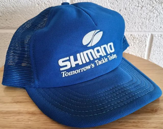 VINTAGE 70'S SHIMANO Blue Snapback Mesh Trucker Hat Cap Made USA