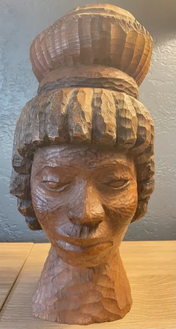 African American Artist AL SAMUELS BUST SIGNED ~12" TALL Folk Art Carving